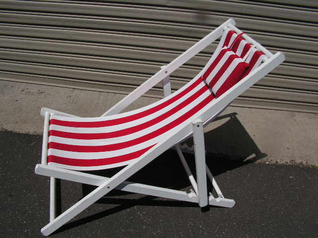 CHAIR, Deck Chair - Red & White, White Timber Frame